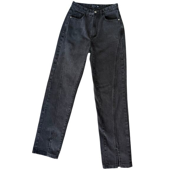 Nasty Gal Denim - Nasty Gal Retro Western Black Straight Leg Jeans Ankle Slit High Rise 2